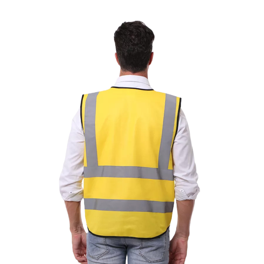 polyester knitted safety vest with zipper back - gold