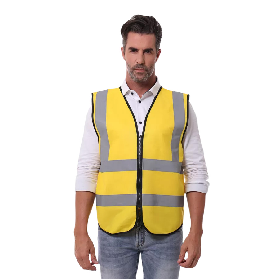 polyester knitted safety vest with zipper front - gold